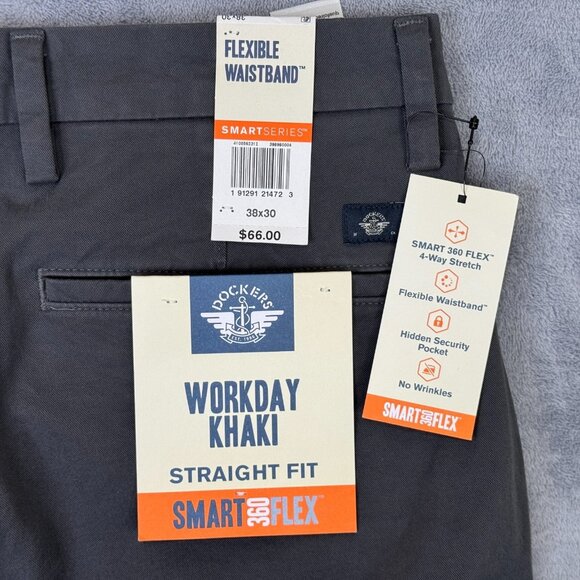 Dockers Workday Khaki Pants Mens 38x30 Gray Straight Fit Smart Flex Stretch NWT - Picture 7 of 13
